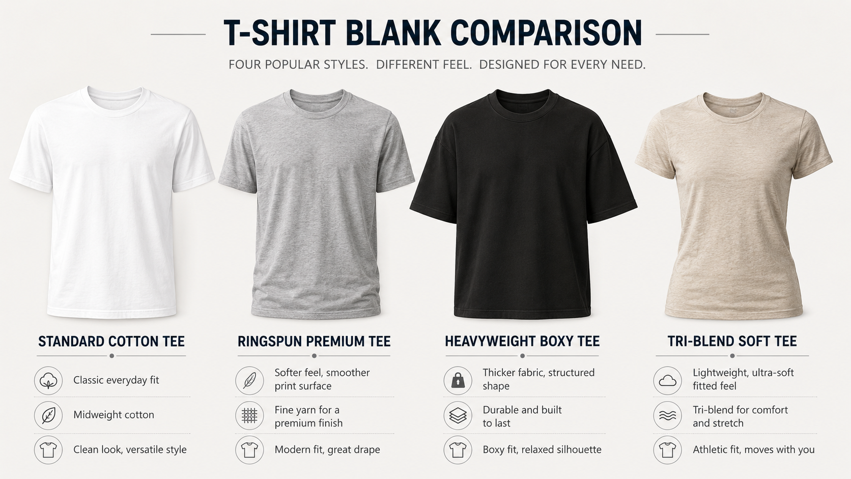 custom t-shirt blank options for startup merchandise.