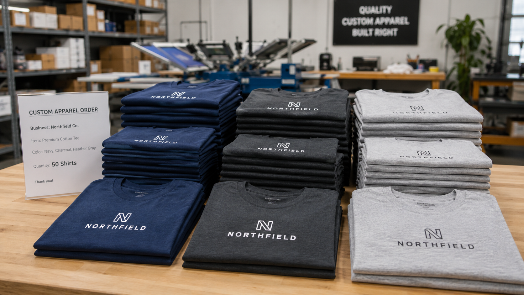 50 custom T-shirts printed for a business order