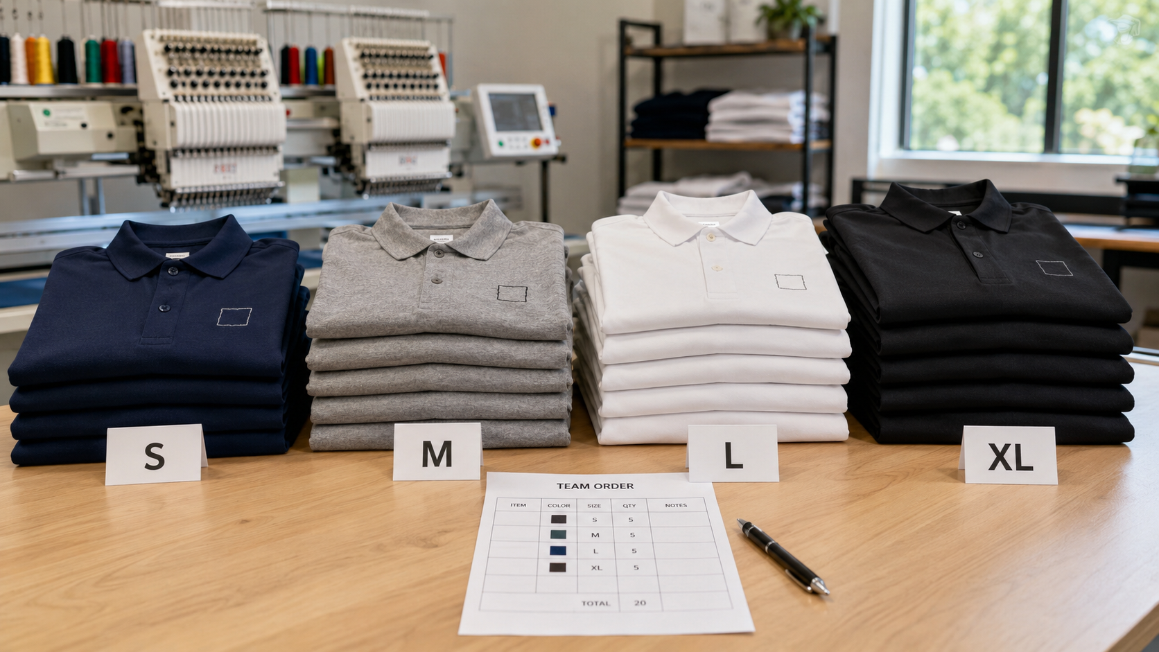Custom embroidery near me for business polo shirts with logo embroidery