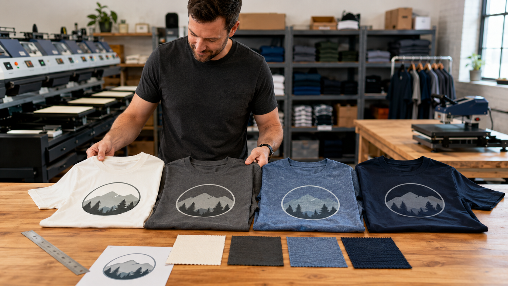 best online custom T-shirt printing services comparison with printed shirts and material samples