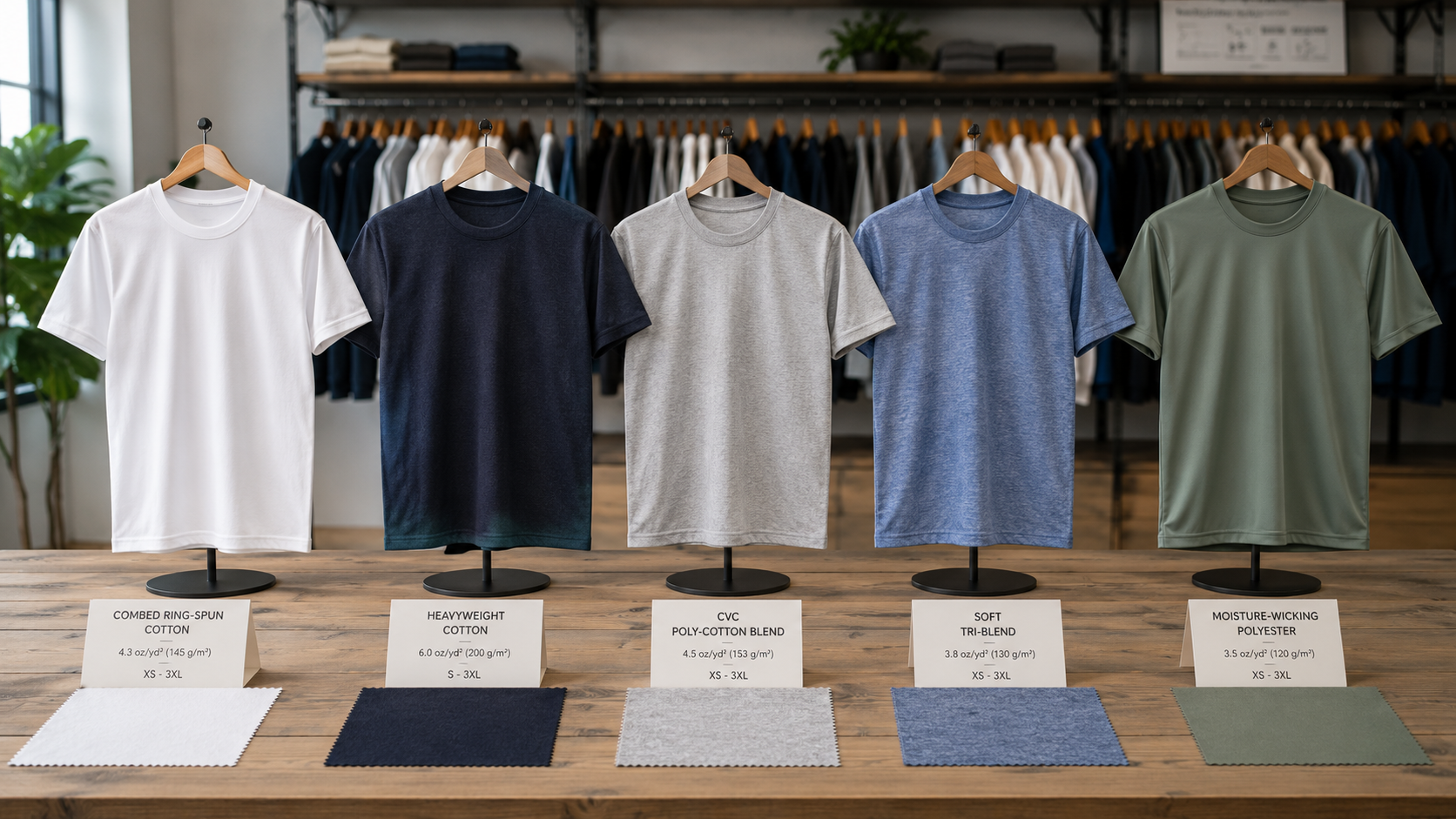 best T-shirt materials for custom printing including cotton blends and performance fabric