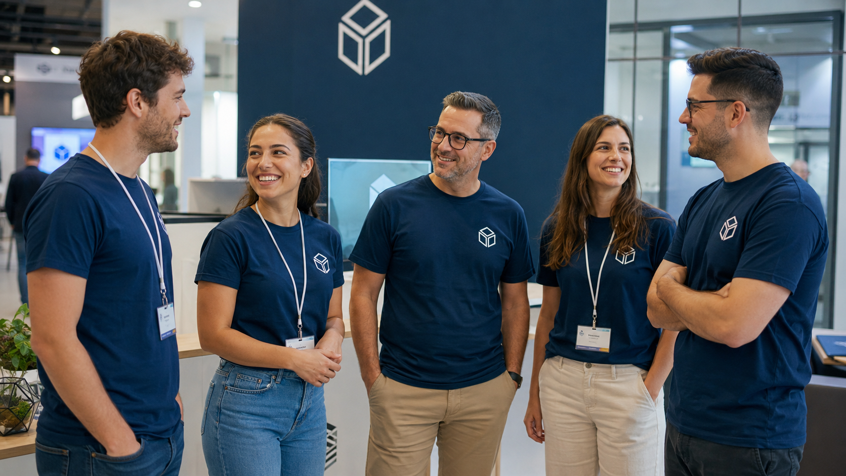 business team wearing an order of 20 custom printed T-shirts