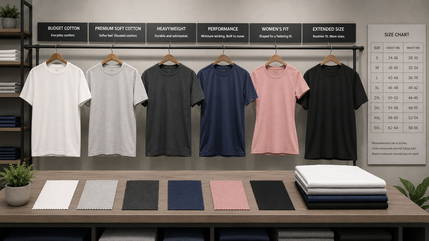 shirt styles for custom T-shirt printing with no minimum
