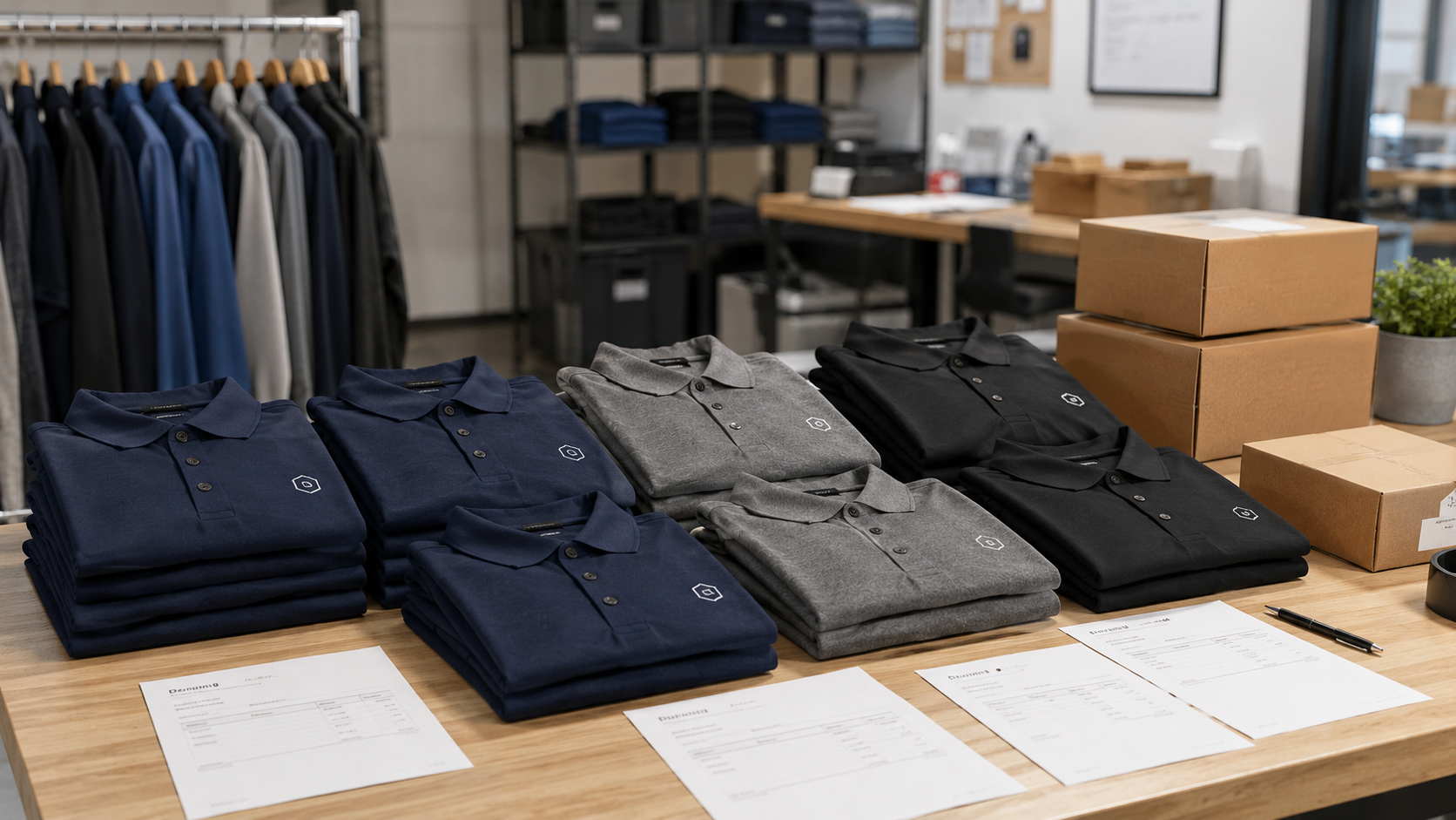 custom embroidery near me company polo order prepared for employee pickup