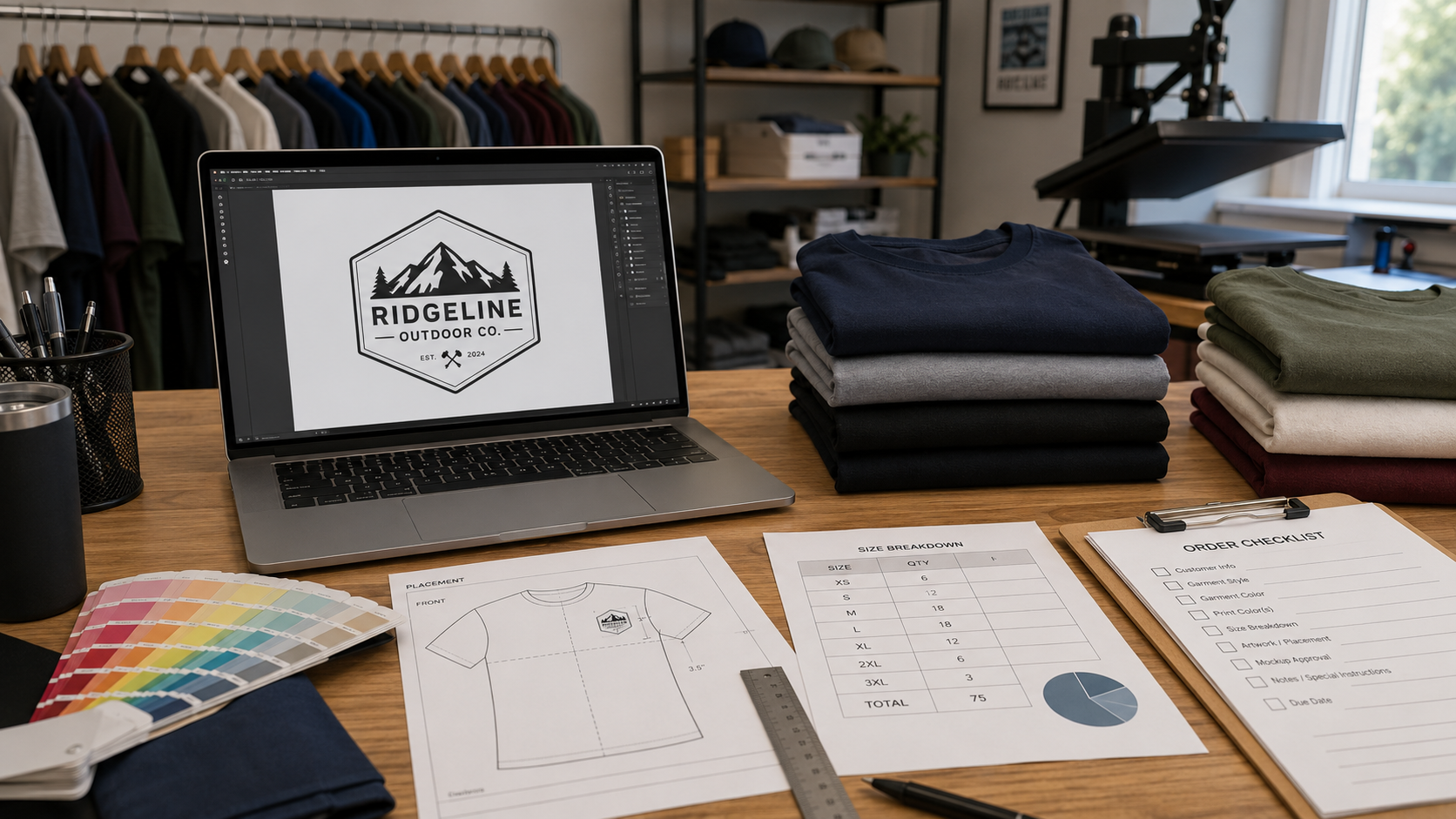 custom T-shirt order quote checklist with artwork shirt styles sizes and colors