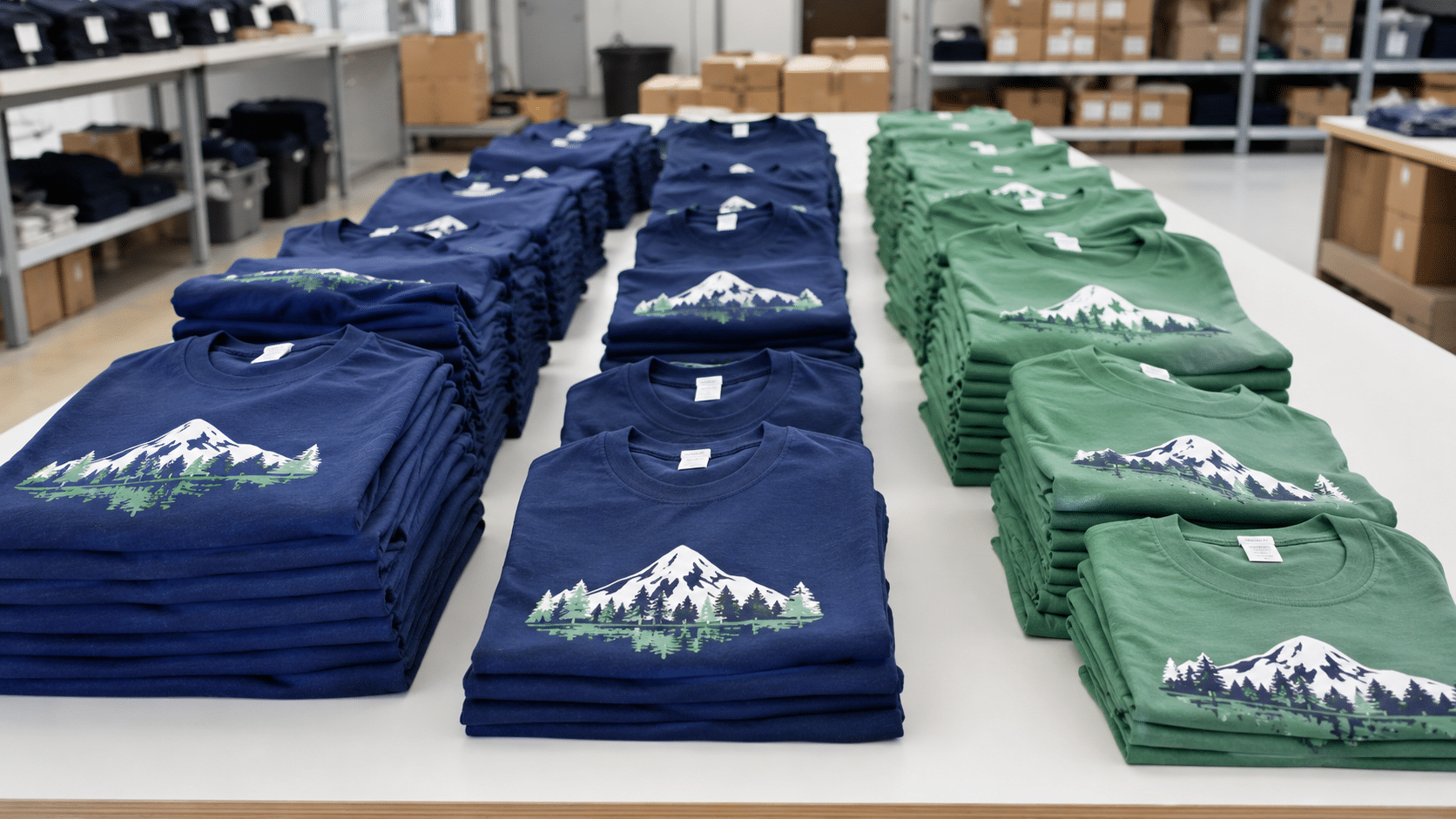 fast custom T-shirts organized by size breakdown for an event