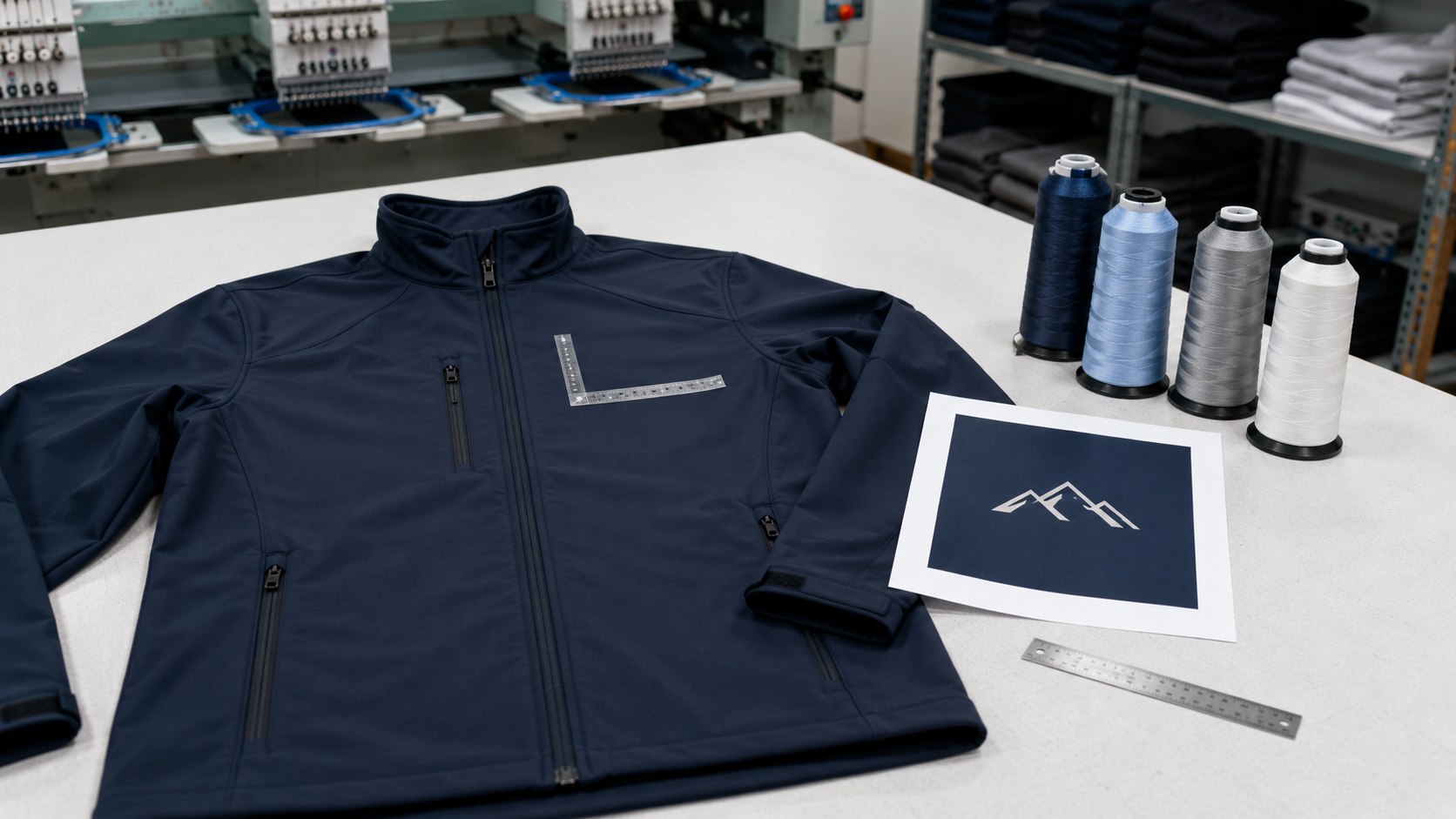 logo embroidery price estimate for a jacket with thread colors and logo proof