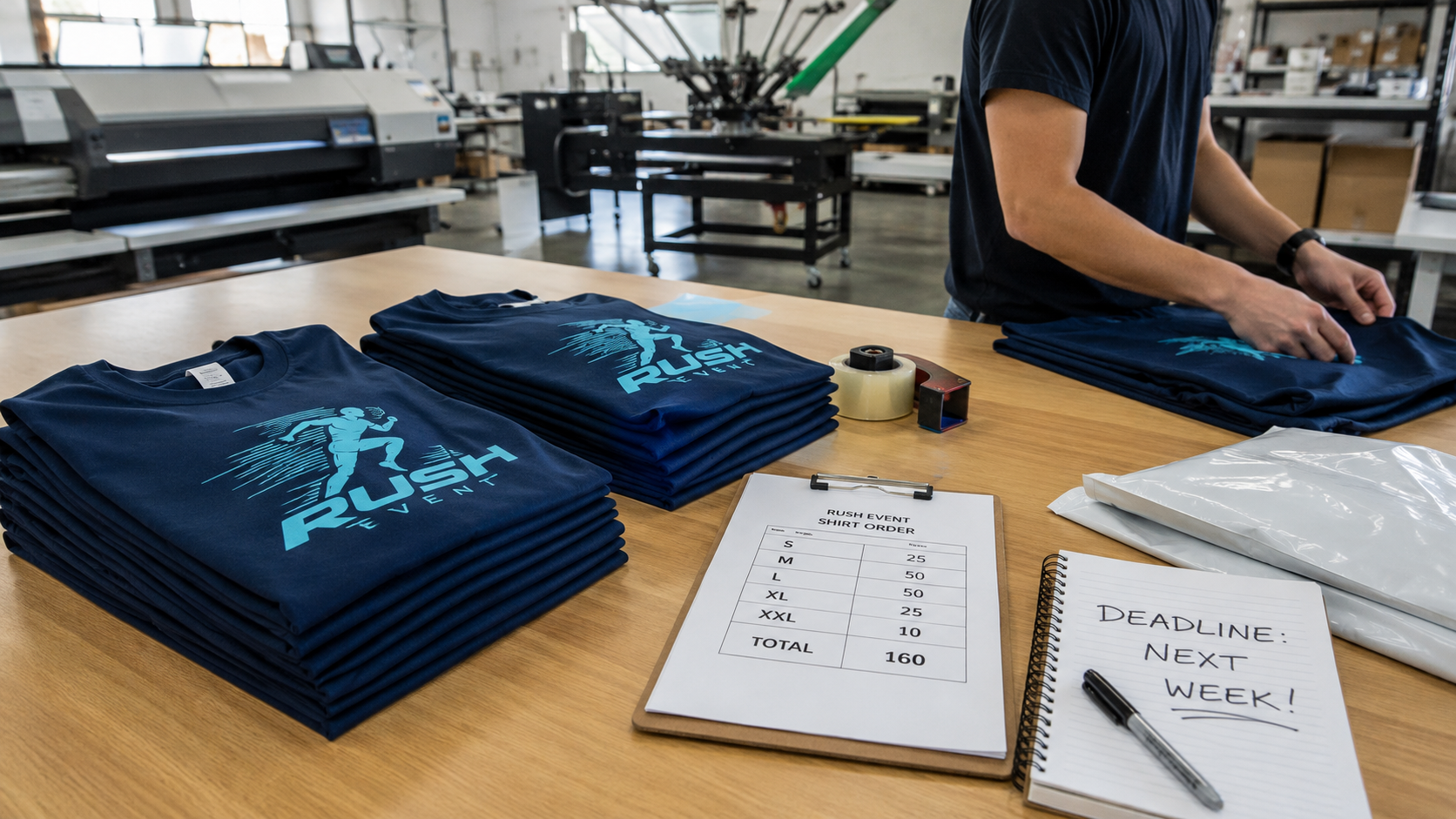 rush custom T-shirt printing for event shirts needed next week