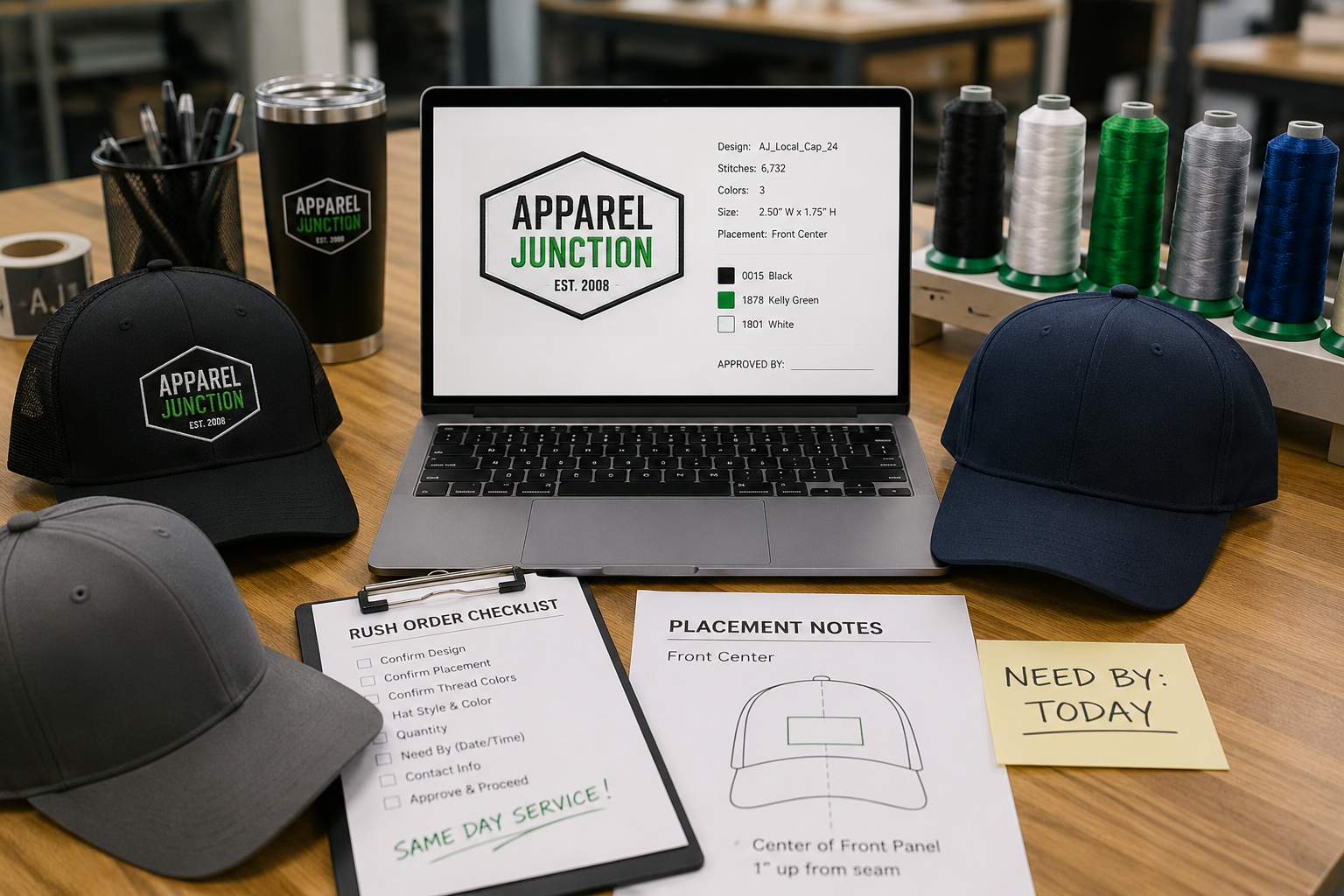 same-day hat embroidery quote checklist with logo and hat details