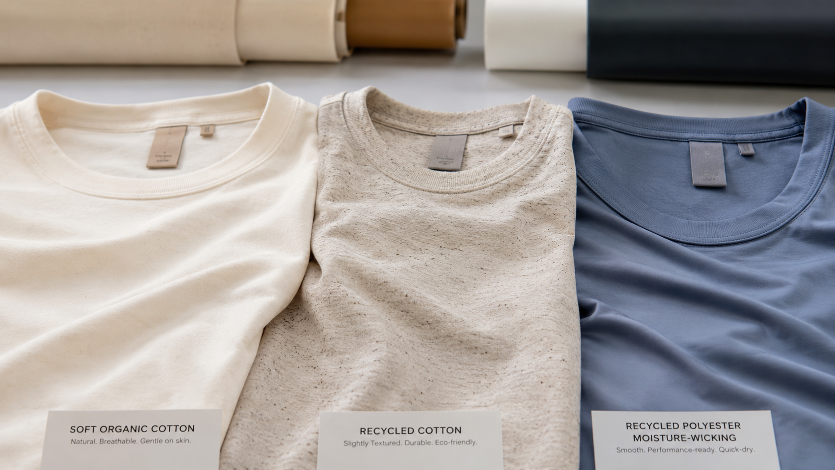 organic cotton recycled cotton and recycled polyester custom shirt fabric comparison